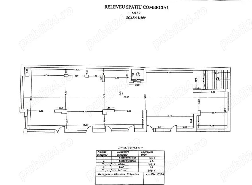 Spatiu comercial 208 mp, demisol, D + P + 3 E, 2024, 2 intrari, zona Floreasca