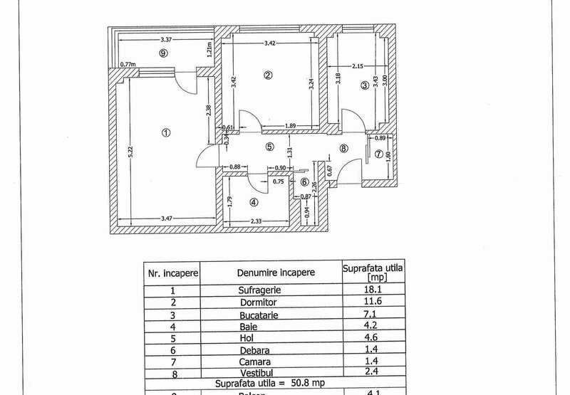 Apartament 2 camere 55 mp, decomandat, bloc 1982, 3 minute metrou Dristor