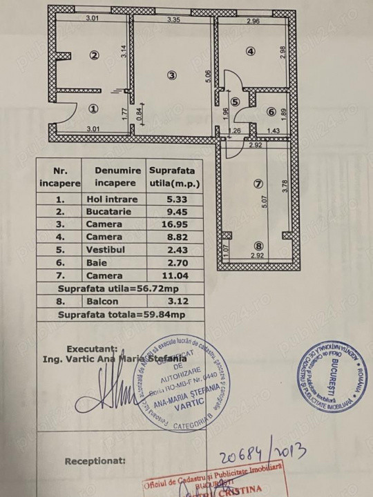 Apartament 3 camere, 60 mp, bloc monolit, centrala, boxa, metrou 1 Decembrie