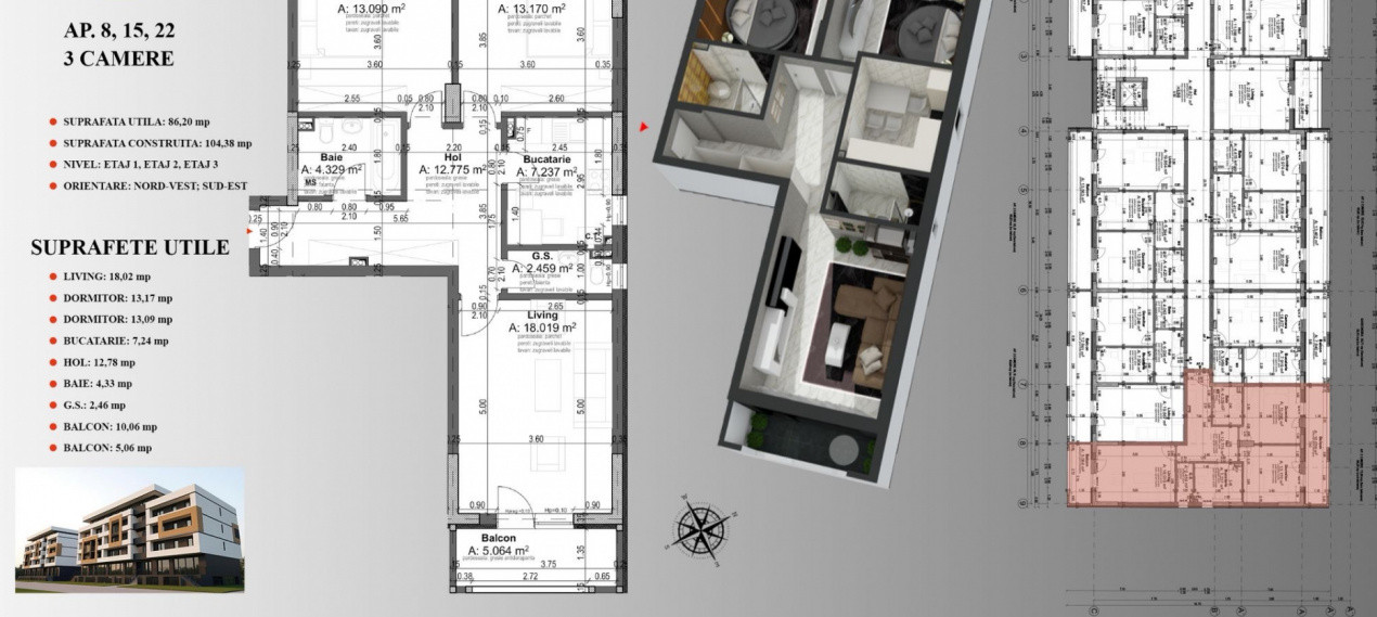 Apartament 2 camere, 63 mp, etaj 1, bloc nou, centrala, parcare, zona Pallady