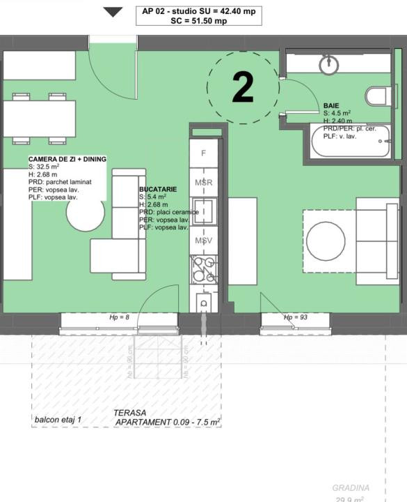 Apartament 2 camere 51,5 mp, gradina, centrala, bloc nou, complex, zona Pipera