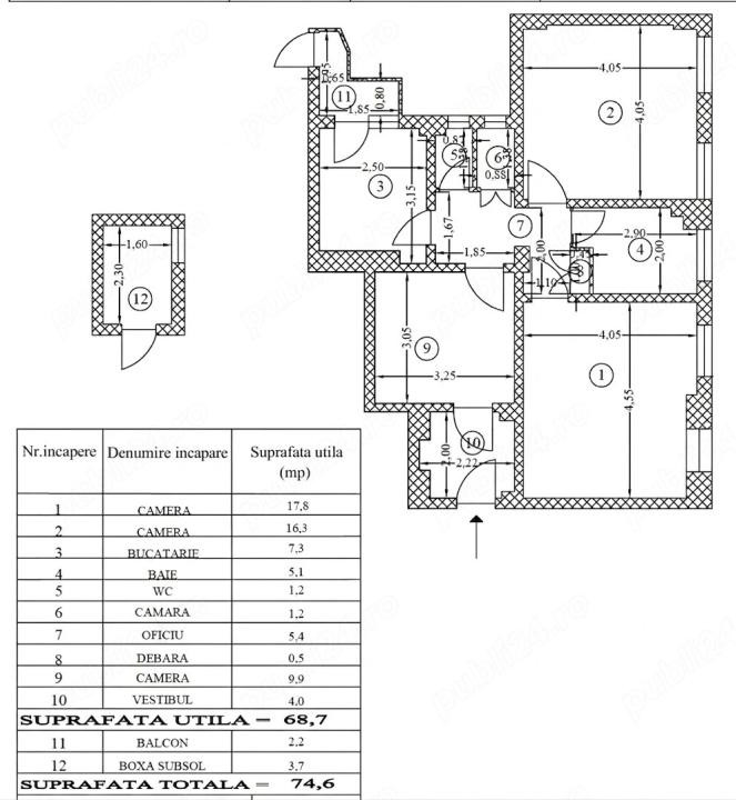 Apartament de inchiriat cu 3 camere  Batistei - spatiu comercial, birouri 
