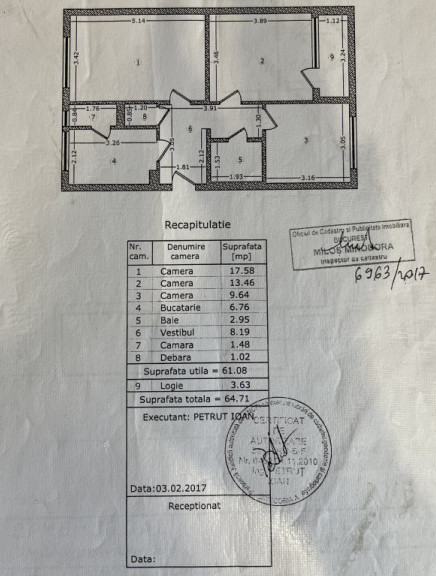 Apartament 3 camere, 65 mp, dec, centrală, reabilitat, metrou, zona Dristor