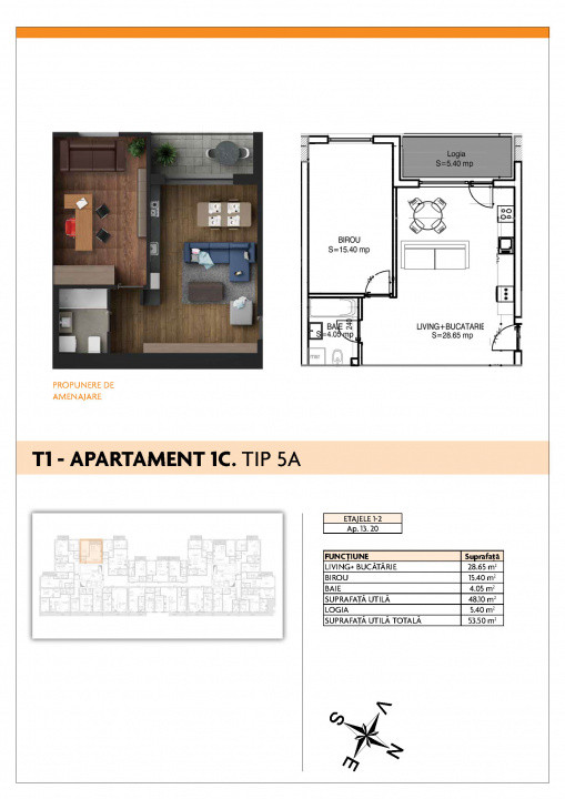 Studio spațios | 53,5 mp | Proiect nou | Metrou Aparatorii Patriei