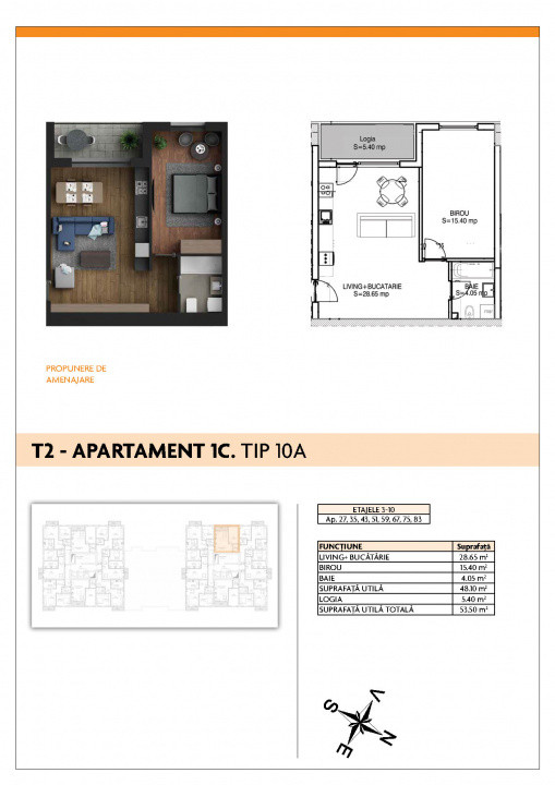 Studio spațios | 53,5 mp | Proiect nou | Metrou Aparatorii Patriei