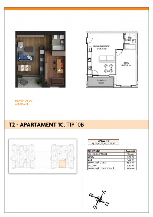 Studio spațios | 53,5 mp | Proiect nou | Metrou Aparatorii Patriei