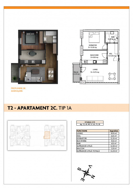 Apartament 2 camere | 55,2 mp | Nou |