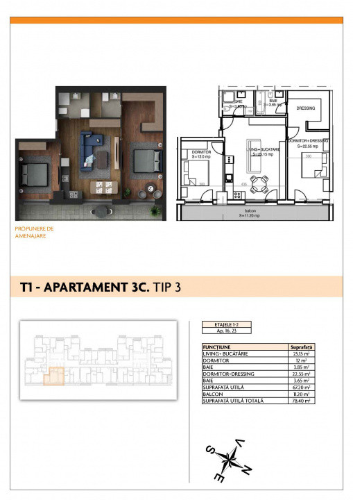 Apartament 3 camere | 73,5 mp | Metrou Aparatorii Patriei